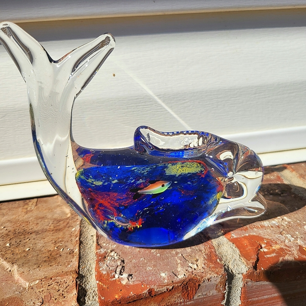 Murano Style Italian Blown Glass Blue Fish